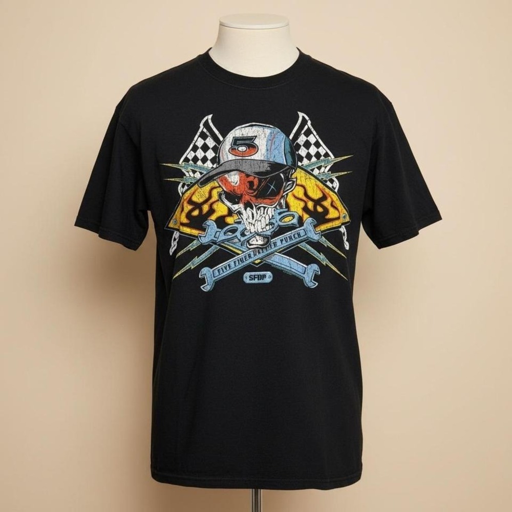 Five Finger Death Punch Racing Skull Band Tee Size XL Pre-Owned